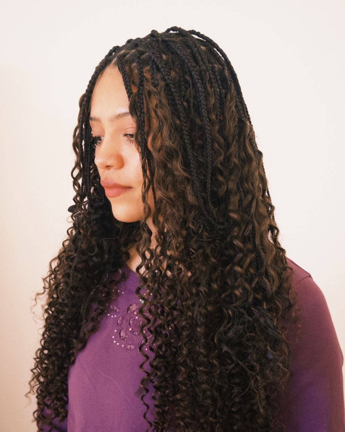Finished knotless boho braids, long and curly
